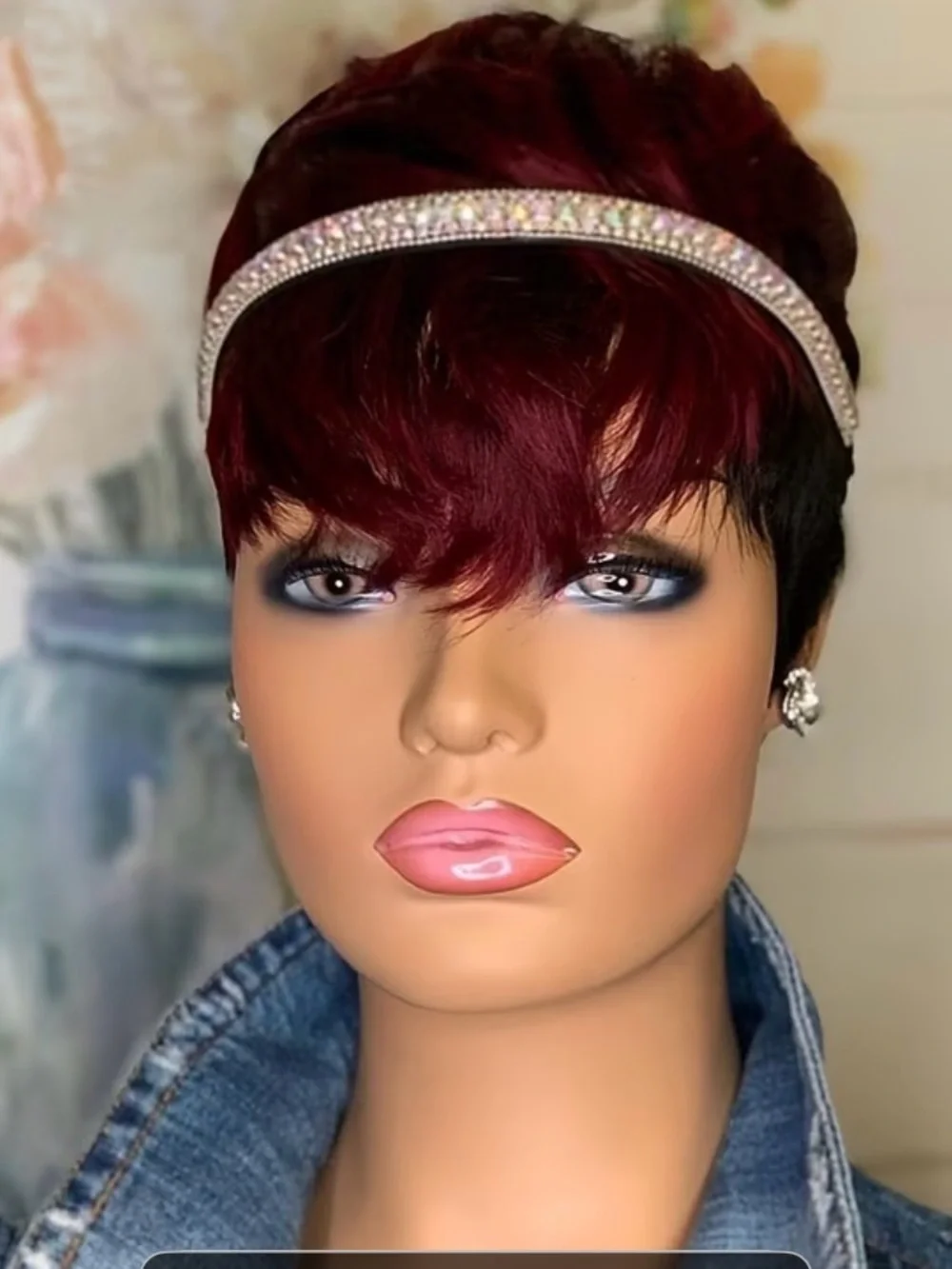 Short Pixie Wig in Deep Wine Red - Unbranded